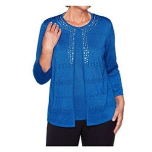 Alfred Dunner Blue Ombre Two for One‎ Embellished Jewel Sweater Top Small